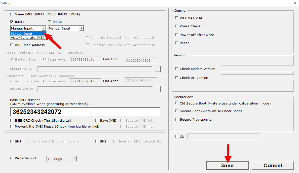 WriteIMEI Manual Input IMEI