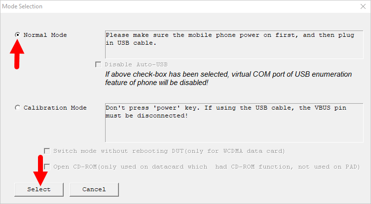 WriteIMEI Mode Selection