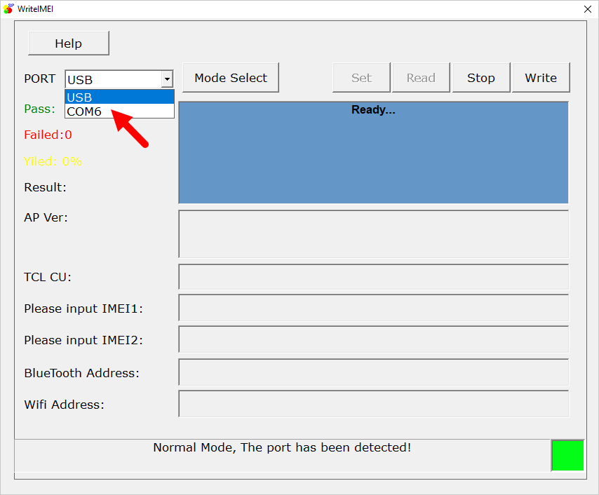 WriteIMEI Port Select